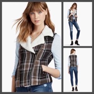 Lucky Brand Brown and Black Plaid Sherpa-Trim Vest